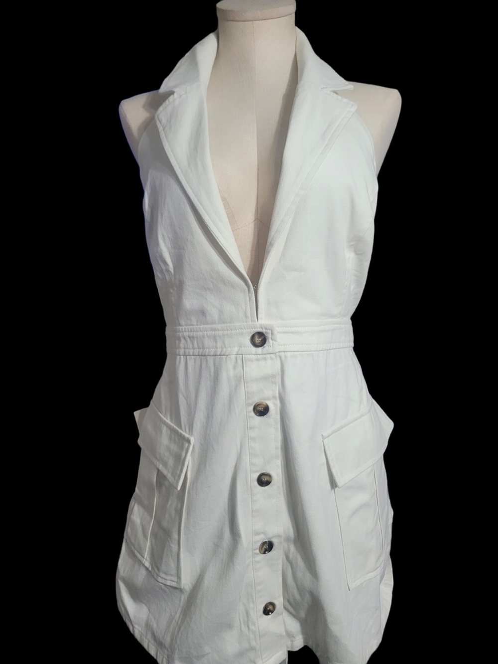 Fashion Nova White Backless Halter Button Front Dress